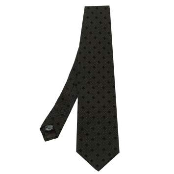 Pre Owned Giorgio Armani Dark Green Geometric Detail Silk Traditional Tie