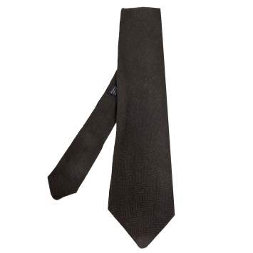 Pre Owned Giorgio Armani Classico Dark Brown Patterned Wool Knit Stitched Tie