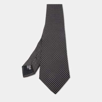 Pre Owned Giorgio Armani Black Patterned Silk Jacquard Tie