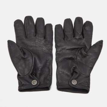 Pre Owned Giorgio Armani Black Leather Golves