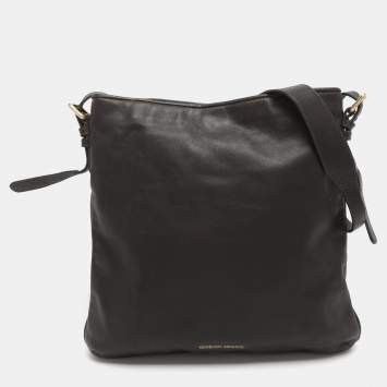 Pre Owned Giorgio Armani Brown Leather Messengers Bag
