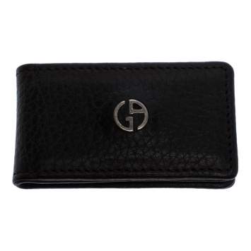 Pre Owned Giorgio Armani Dark Brown Leather Magnet Money Clip