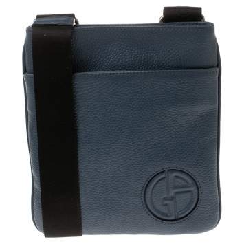 Pre Owned Giorgio Armani Ash Blue Leather Piattina Messenger Bag