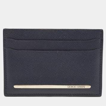 Pre Owned Giorgio Armani Navy Blue Leather Card Holder