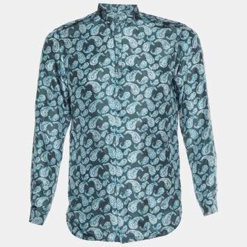 Giorgio Armani Green Paisley Print Silk Buttoned Up Shirt M