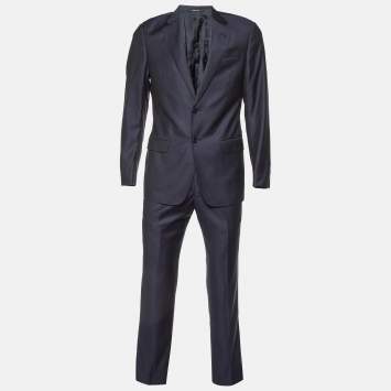 Pre Owned Giorgio Armani Navy Blue Virgin Wool Tailored Suit M