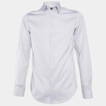 Pre Owned Giorgio Armani White Striped Cotton Long Sleeve Shirt S