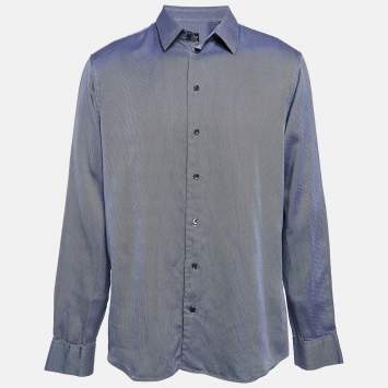 Pre Owned Giorgio Armani Navy Blue Patterned Cotton Long Sleeve Shirt XXXL