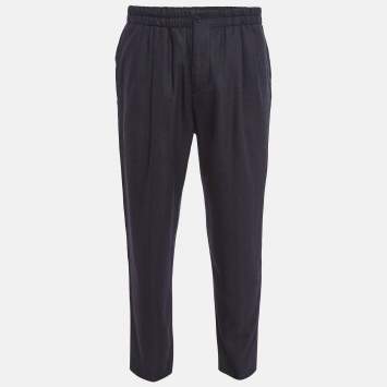 Pre Owned Giorgio Armani Navy Blue Wool Elasticated Waist Pants L