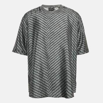 Pre Owned Giorgio Armani Grey Printed Silk Crew Neck T-Shirt XL