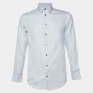 Pre Owned Giorgio Armani White Speckle Print Cotton Long Sleeve Shirt M