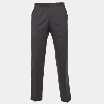 Pre Owned Giorgio Armani Dark Grey Wool Tailored Trousers L