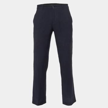 Pre Owned Giorgio Armani Black Textured Stretch Wool Blend Trousers M