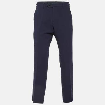 Pre Owned Giorgio Armani Navy Blue Textured Wool Trousers L
