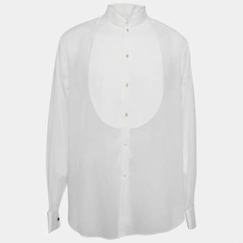 Giorgio Armani White Sheer Cotton Tuxedo Shirt XXXL 