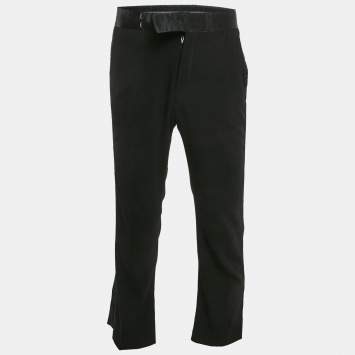 Pre Owned Giorgio Armani Black Virgin Wool Satin Trimmed Pants S