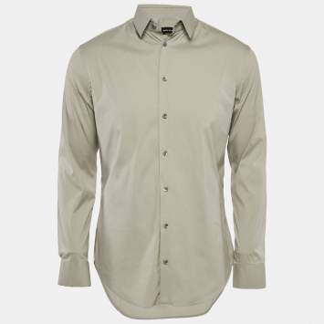 Giorgio Armani Grey Stretch Cotton Long Sleeve Shirt M