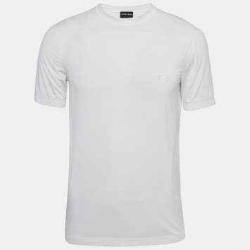 Pre Owned Giorgio Armani White Jersey Round Neck T-Shirt M