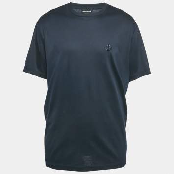 Tシャツ・カットソー GIORGIO ARMANI LOGO EMBROIDERED STRETCH JERSEY T-SHIRT Giorgio Armani logo-embroidered Cotton T-shirt | Blue | FARFETCH
