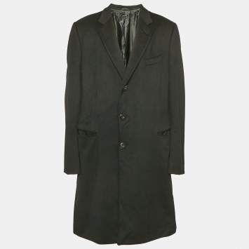 Giorgio Armani Black Felt Wool Single Breasted Coat XXXL