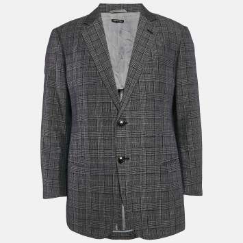 Pre Owned Giorgio Armani Navy Blue Prince Of Wales Checked Wool Blazer XXXL