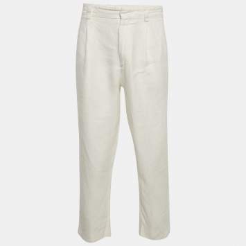 Giorgio Armani White Linen Regular Fit Trousers M