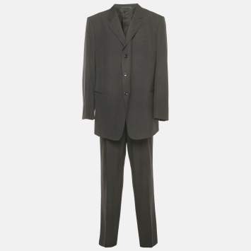 Giorgio Armani Black Pinstripe Wool Blend Regular Fit Suit 5XL