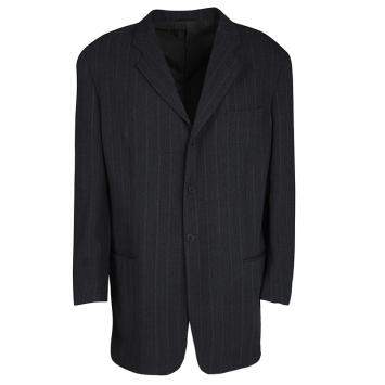 Pre Owned Giorgio Armani Grey Wool Herringbone Pattern Suit 3XL