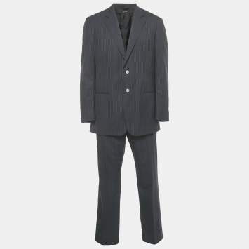 Pre Owned Giorgio Armani Navy Blue Striped Wool Tailored Suit XXL