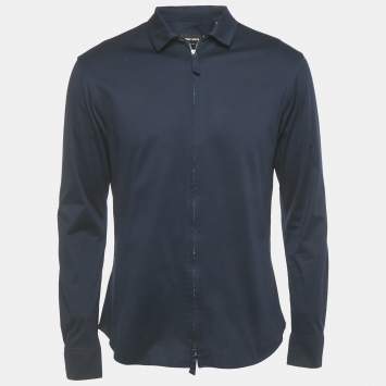Giorgio Armani Navy Blue Cotton Zip-Up Shirt M