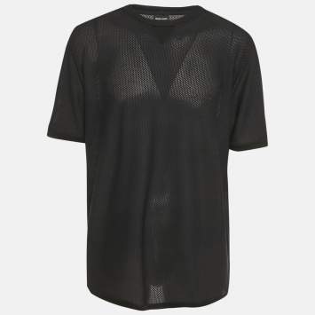 Pre Owned Giorgio Armani Black Logo Print Mesh Crew Neck T-Shirt XXXL