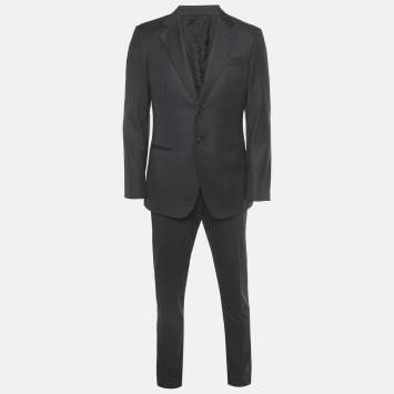 Pre Owned Giorgio Armani Black Wool Regular Fit Suit L