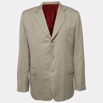 Pre Owned جاكيت بليزر جورجيو أرماني صوف مخطط رمادي مقاس كبير جدًا - إكس لارج