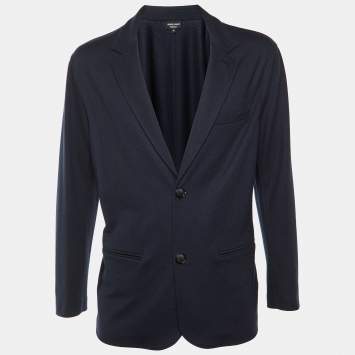Pre Owned Giorgio Armani Navy Blue Cashmere Button Front Blazer XL