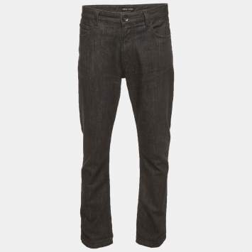 Pre Owned Giorgio Armani Black Denim Straight Fit Jeans XL/Waist 36"