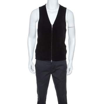 Pre Owned Giorgio Armani Black & Grey Wool Blend Vest L