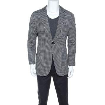 Pre Owned Giorgio Armani Monochrome Geometric Pattern Jersey Blazer L