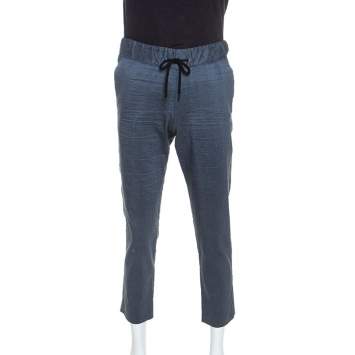 Pre Owned Giorgio Armani Grey Fantasia Striped Linen Seersucker Trousers S