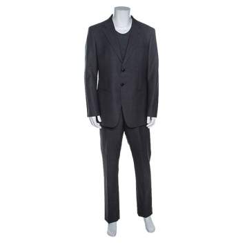 Pre Owned Giorgio Armani Grey Wool Trader Blu Suit 3XL
