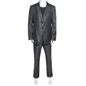 Pre Owned Giorgio Armani Grey Wool Silk Blend Trader Blu Suit 3XL