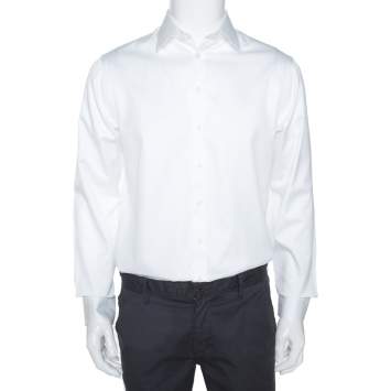 Pre Owned Giorgio Armani White Cotton Luxury Fit Button Front Shirt L