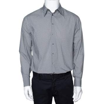 Pre Owned Giorgio Armani Monochrome Check Print Cotton Long Sleeve Shirt M