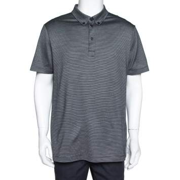 مملوكة مسبقًا Giorgio Armani Black Silk & Cotton Stripe Pattern Knit Polo T-Shirt 3XL