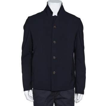 Pre Owned Giorgio Armani Navy Blue Stretch Wool Button Front Jacket XXL
