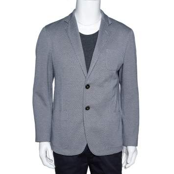 Pre Owned Giorgio Armani Monochrome Patterned Knit Upton Blazer XXL