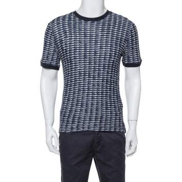 مملوكة مسبقًا Giorgio Armani Navy Blue Textured Knit Fitted Crew Neck T-Shirt XL