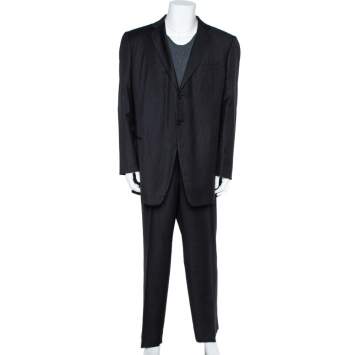 Pre Owned Giorgio Armani Borgo 21 Black Wool Pinstriped Suit 4XL