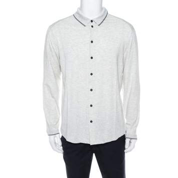 Pre Owned Giorgio Armani Light Grey Jersey Button Front Long Sleeve Shirt 3XL