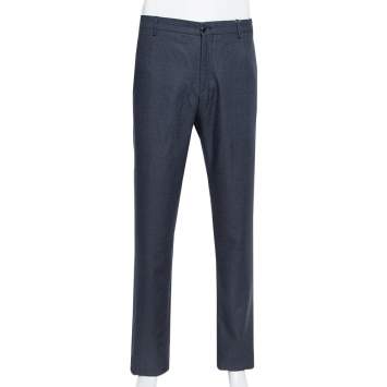 Pre Owned Giorgio Armani Navy Blue Speckled Wool & Silk Classic Trousers 3XL 