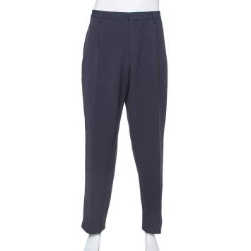 Pre Owned Giorgio Armani Navy Blue Knit Tapered Trousers 3XL
